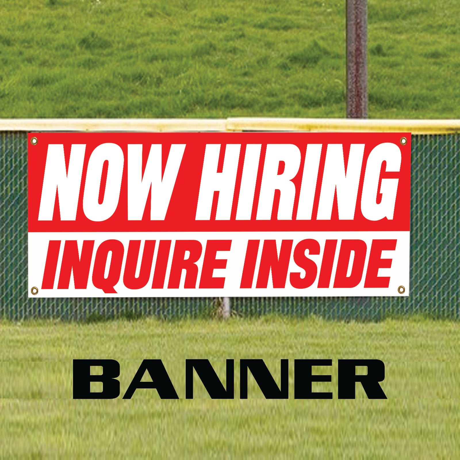 Now hiring inquire inside vinyl printed banner sign
