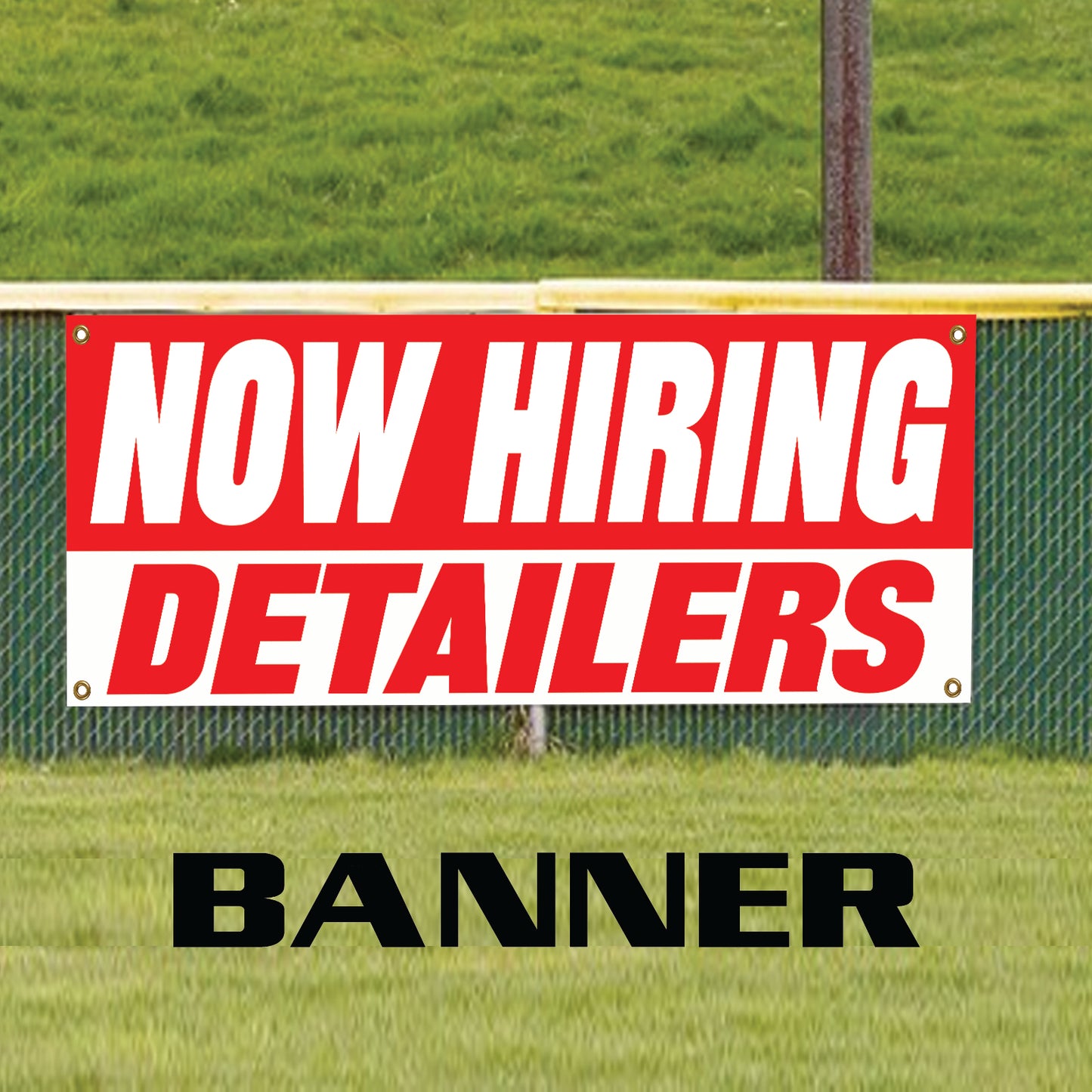 Now hiring detailers vinyl printed banner sign