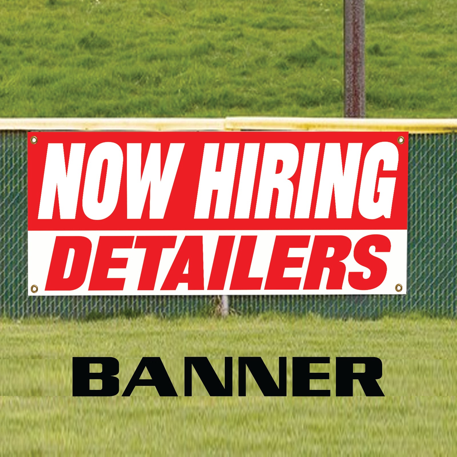 Now hiring detailers vinyl printed banner sign
