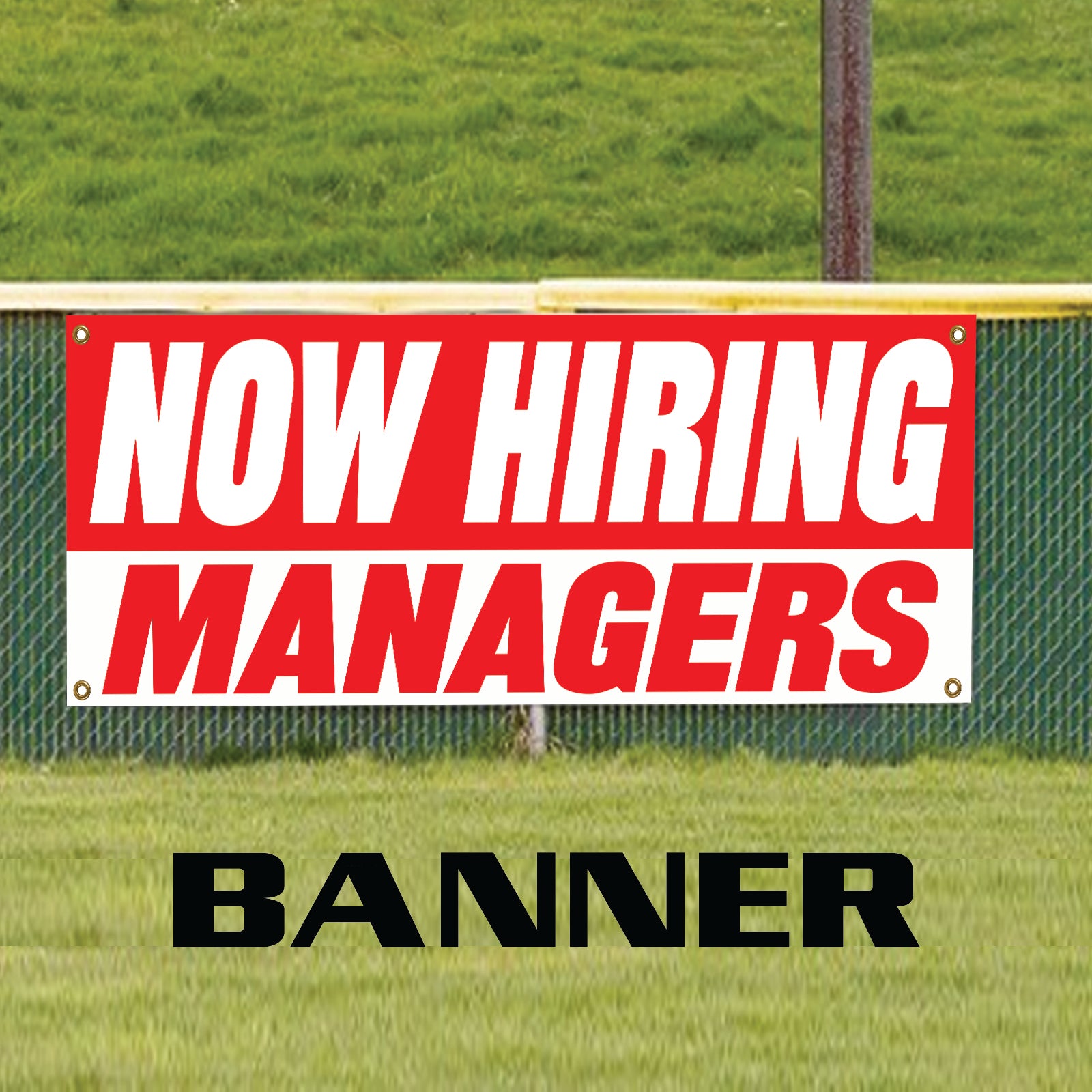 Now hiring managers vinyl printed banner sign