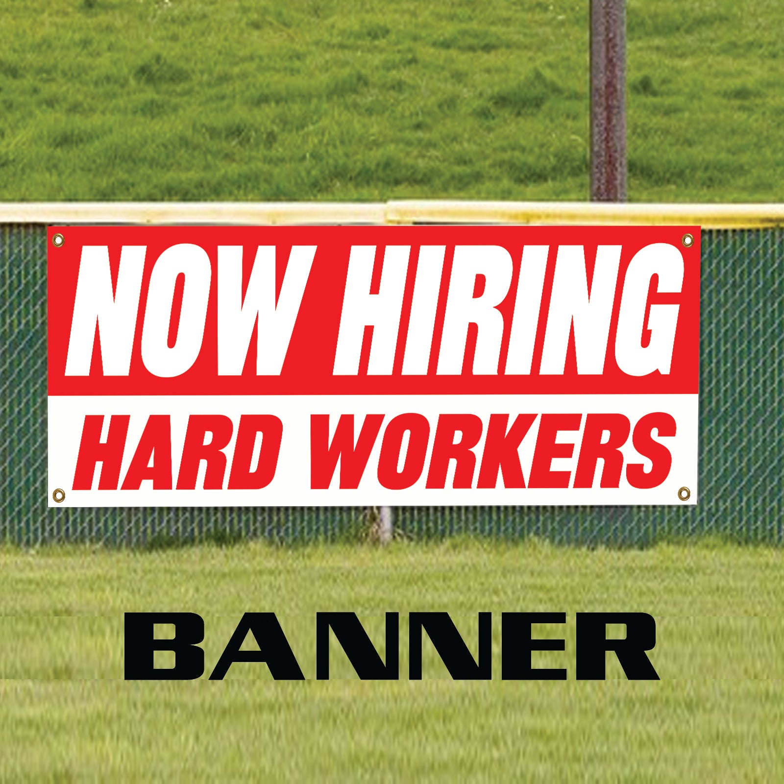 Now hiring hard workers vinyl printed banner sign