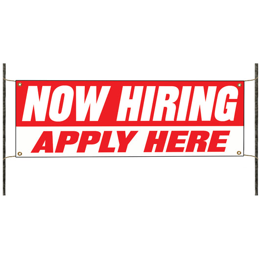 Now hiring apply here vinyl printed banner sign