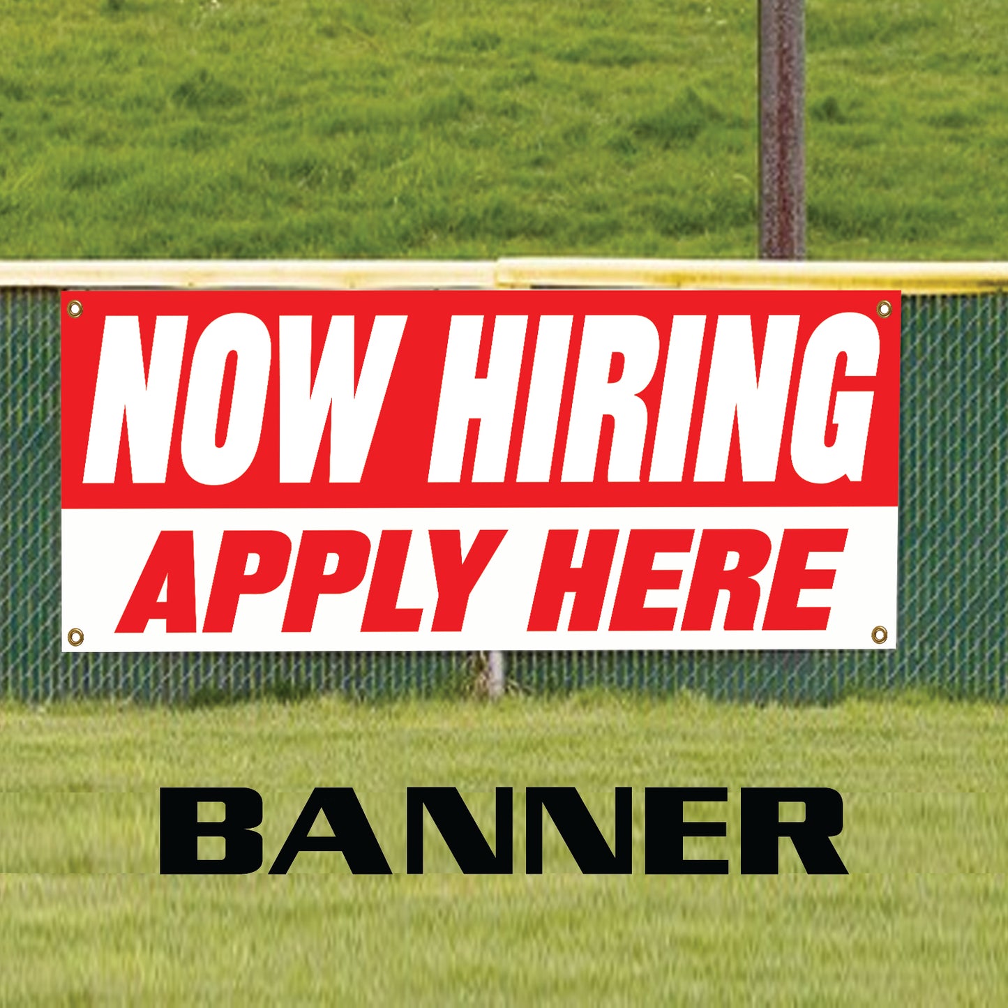 Now hiring apply here vinyl printed banner sign