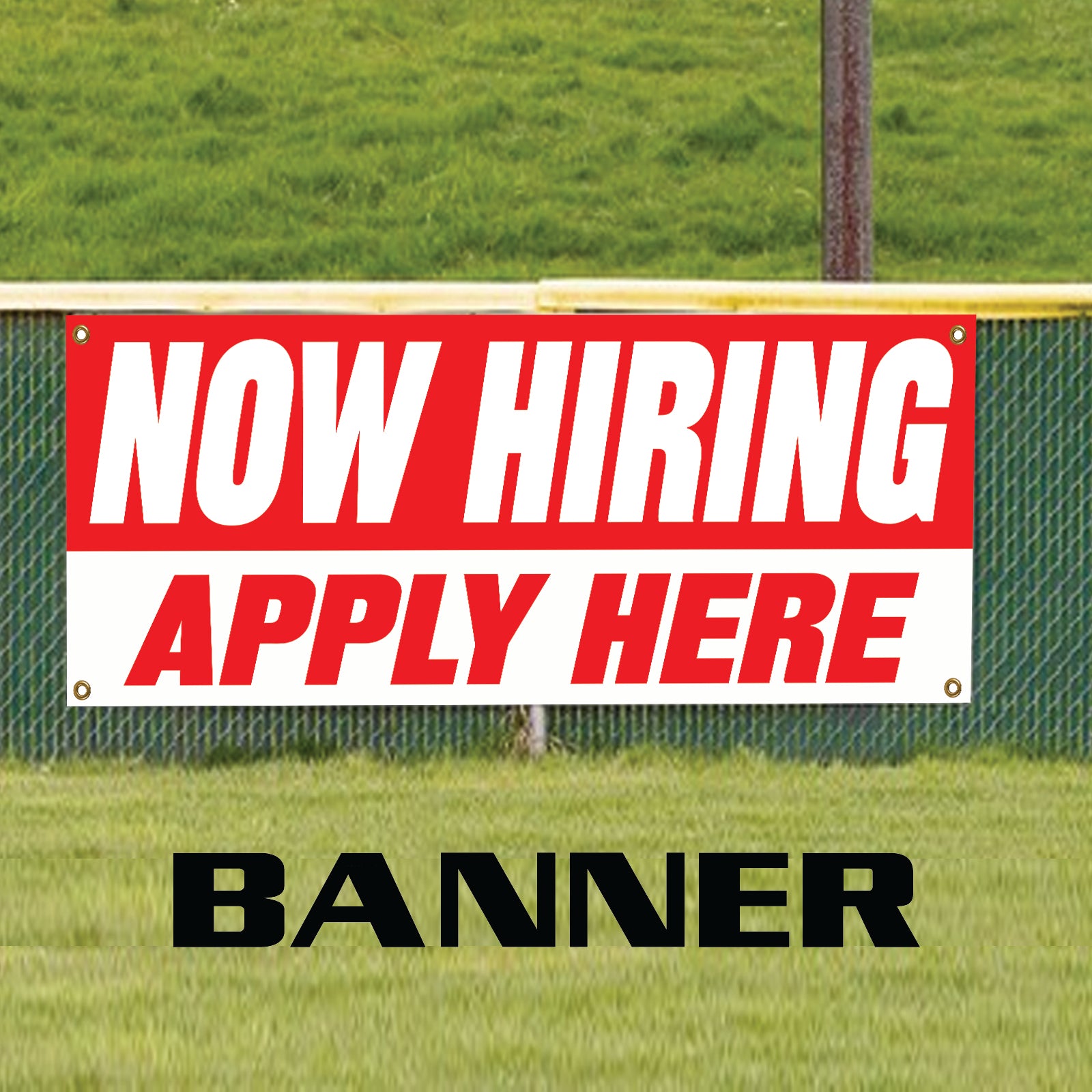 Now hiring apply here vinyl printed banner sign
