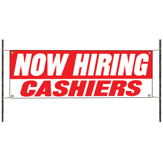 Now hiring cashiers vinyl printed banner sign