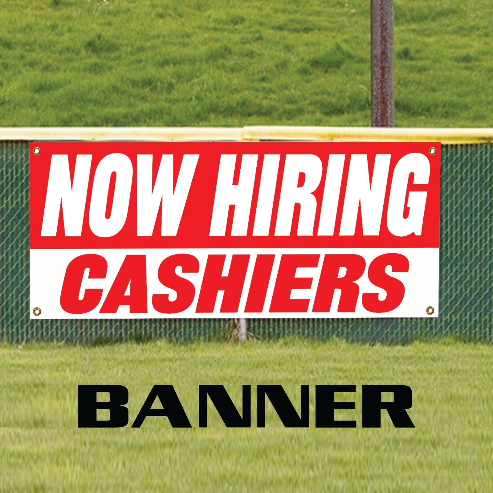 Now hiring cashiers vinyl printed banner sign