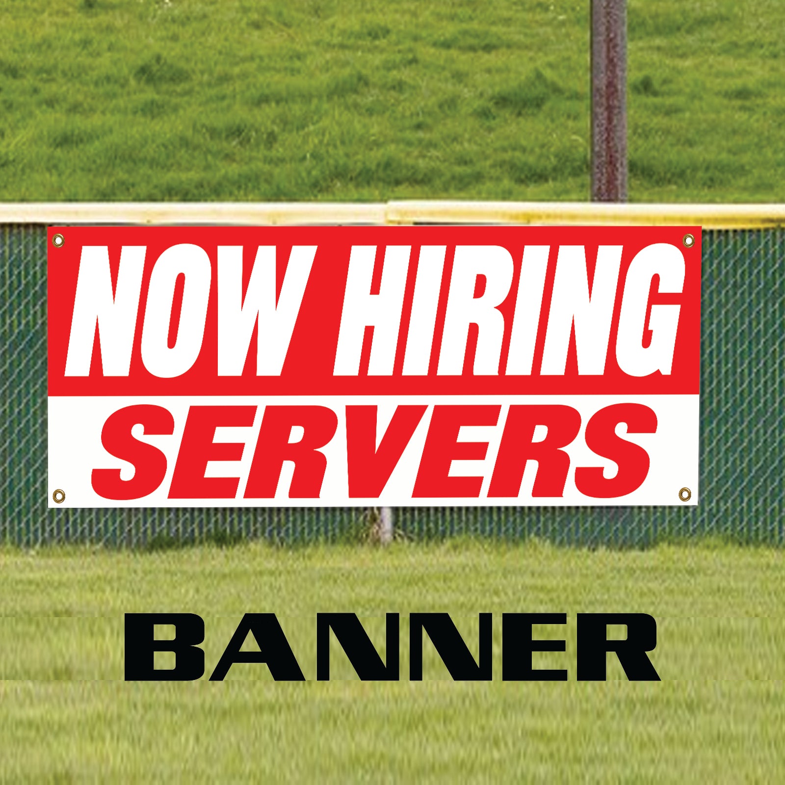 Now hiring servers vinyl printed banner sign
