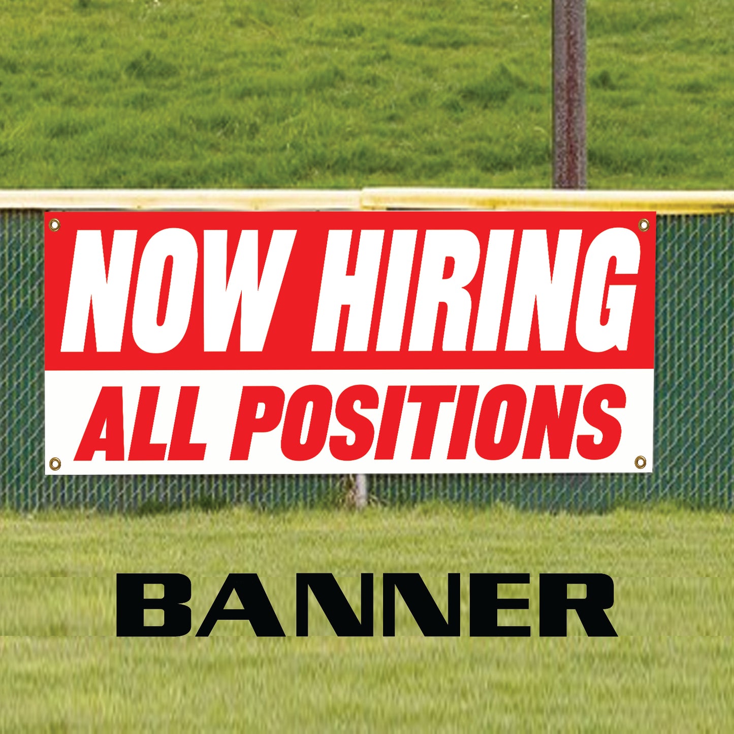 Now hiring all positions vinyl printed banner sign