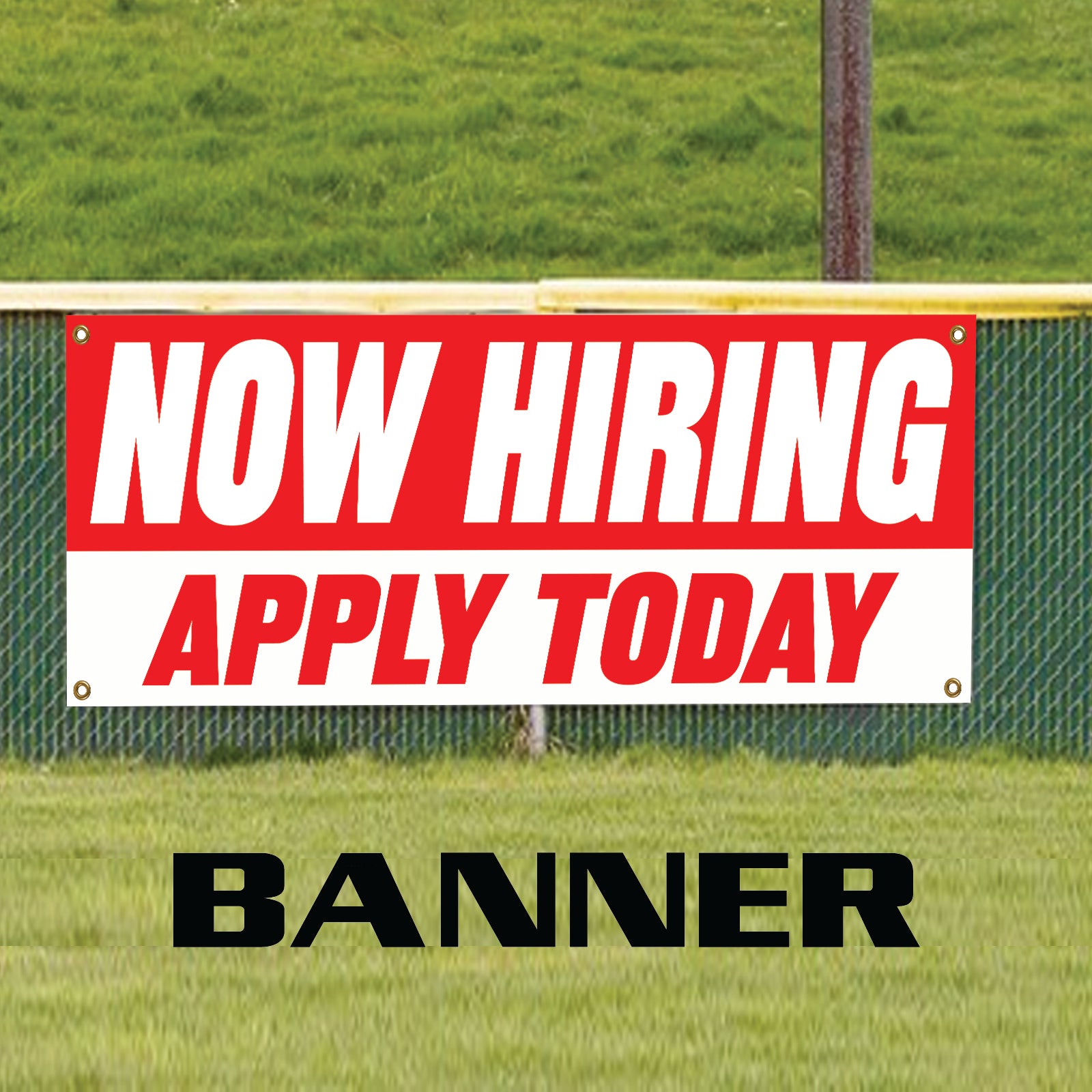 Now hiring apply today vinyl printed banner sign
