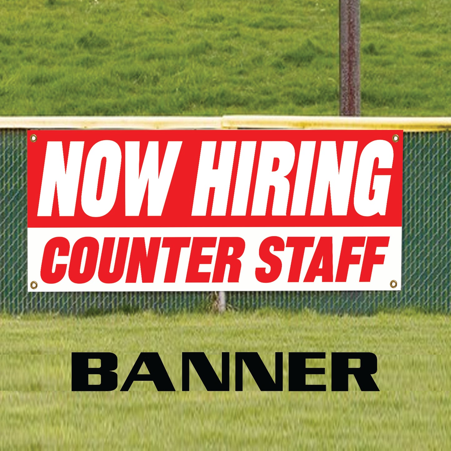 Now hiring counter staff vinyl printed banner sign