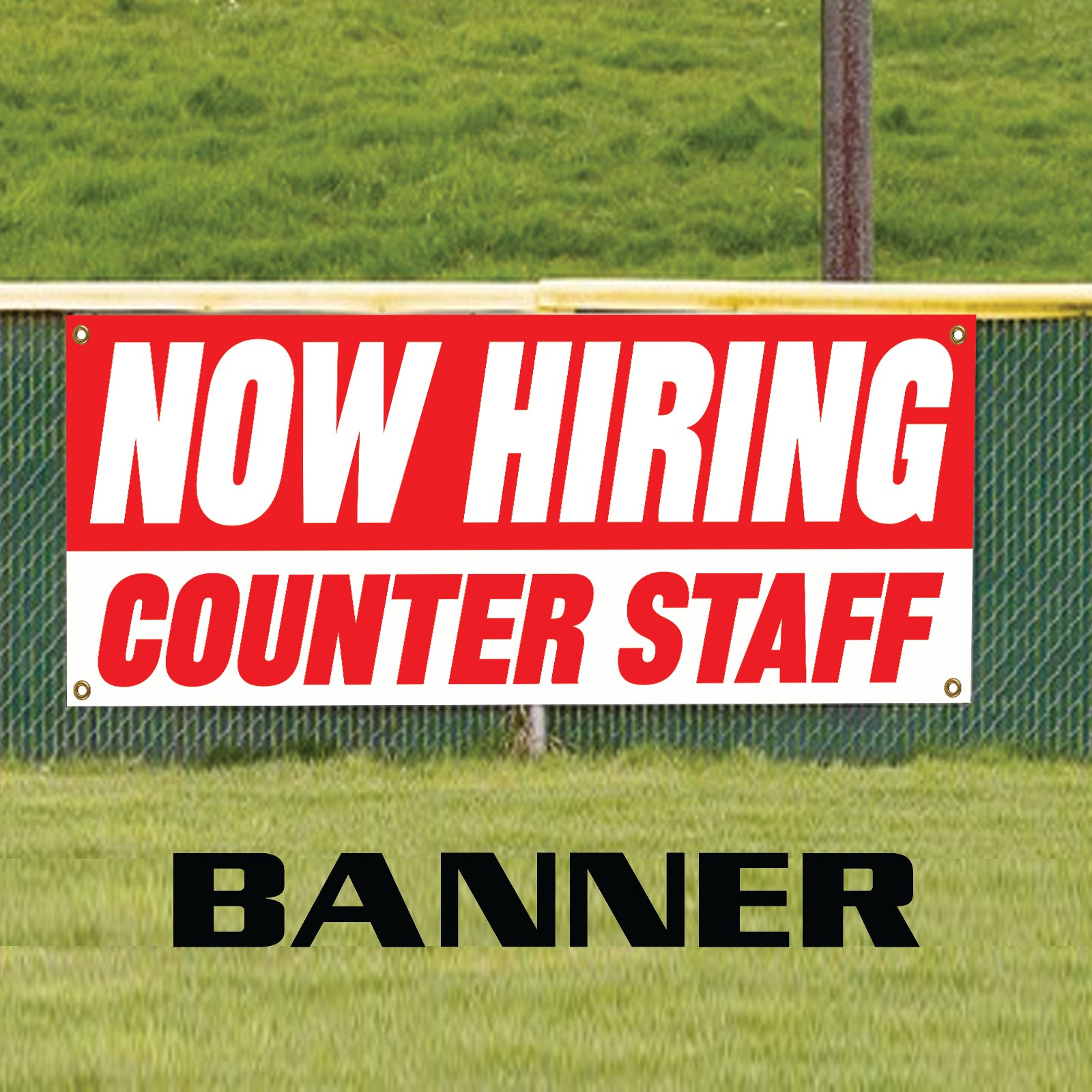 Now hiring counter staff vinyl printed banner sign