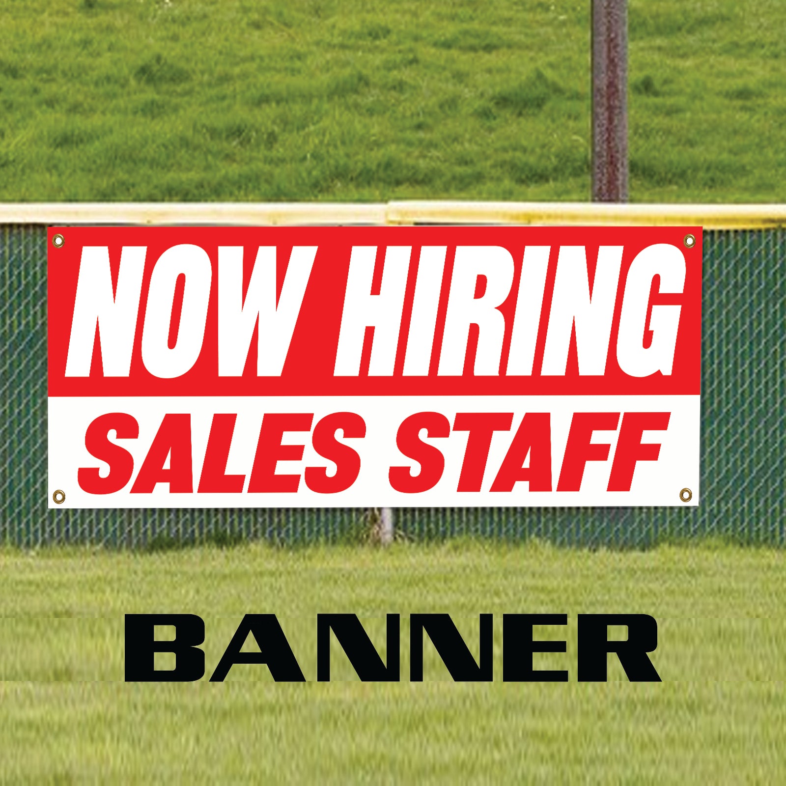 Now hiring sales staff vinyl printed banner sign