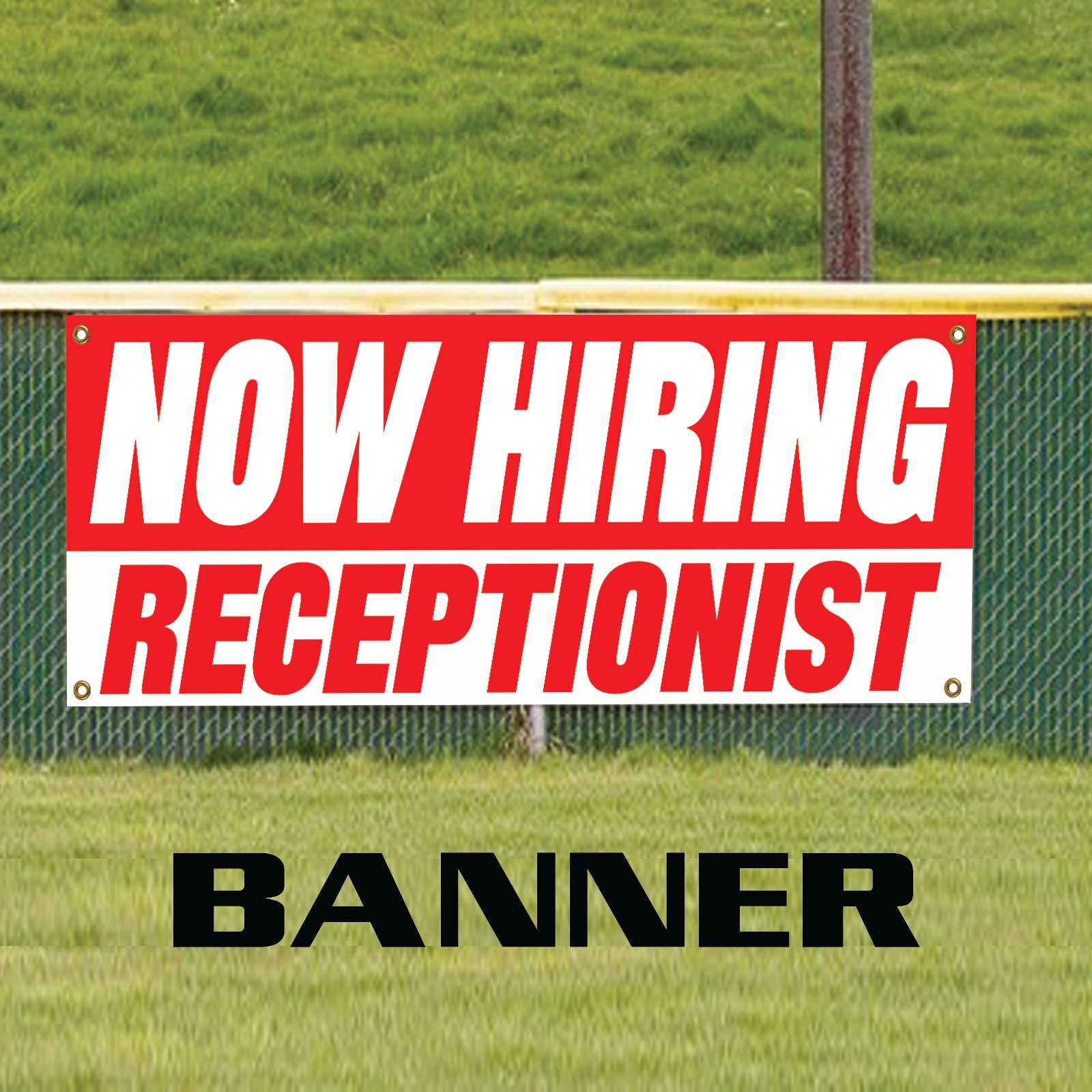 Now hiring receptionist vinyl printed banner sign