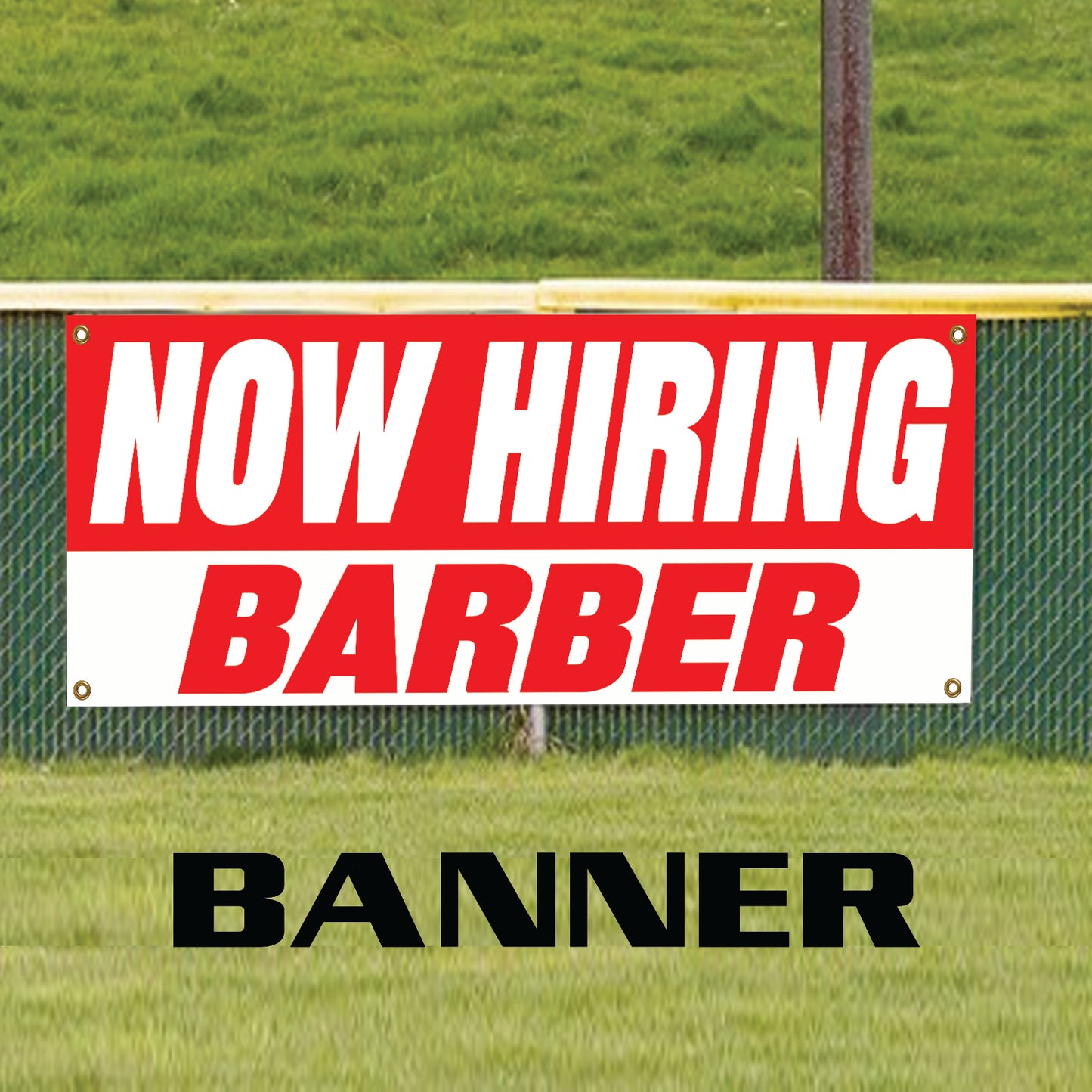 Now hiring barber vinyl printed banner sign