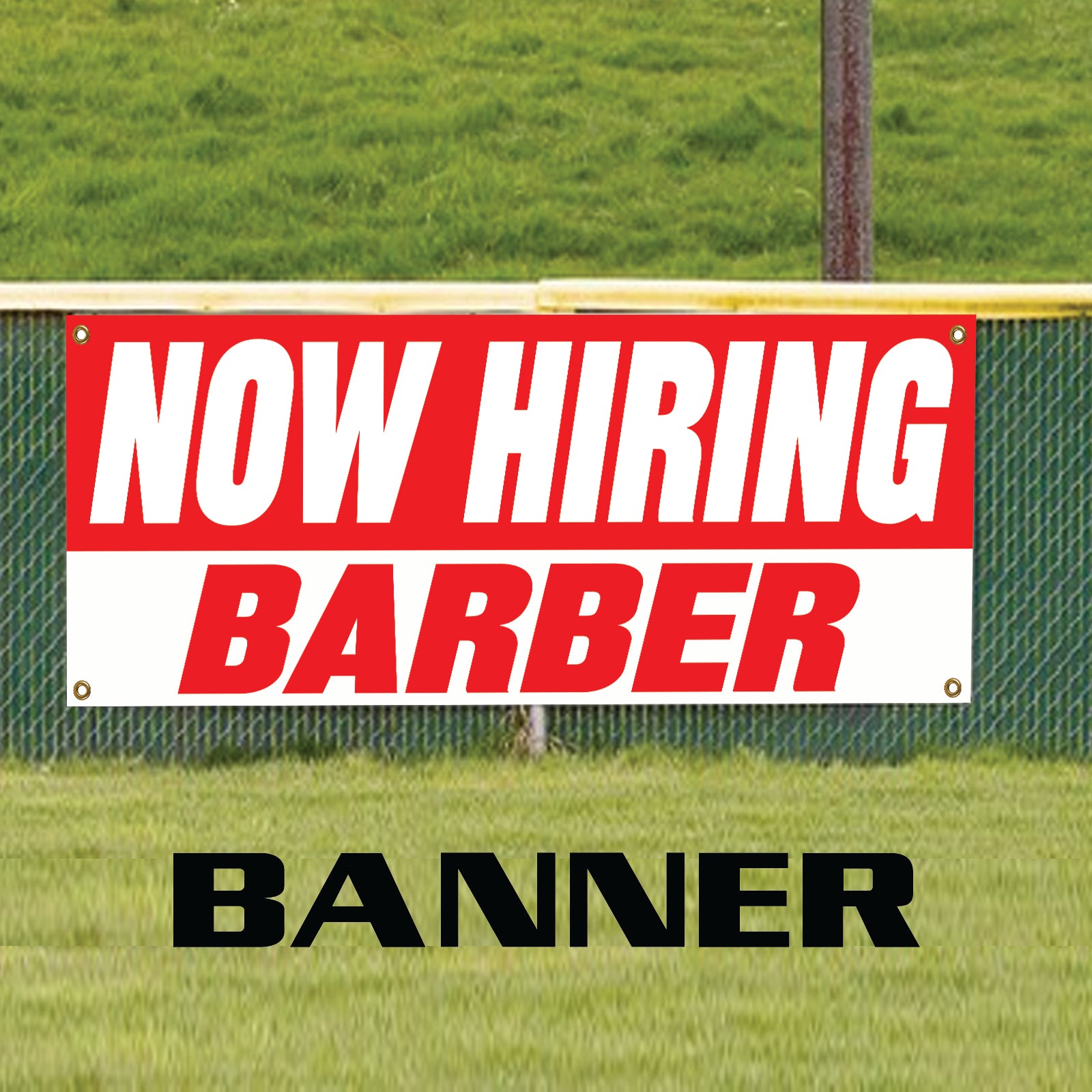 Now hiring barber vinyl printed banner sign
