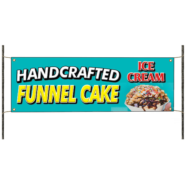 Handcrafted Funnel Cake Ice Cream Vinyl Banner Sign - Sign Fever