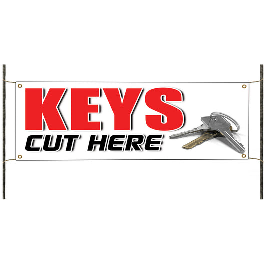Keys cut here vinyl printed banner sign