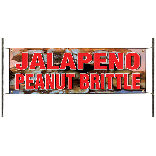 Jalapeno peanut brittle vinyl printed banner sing