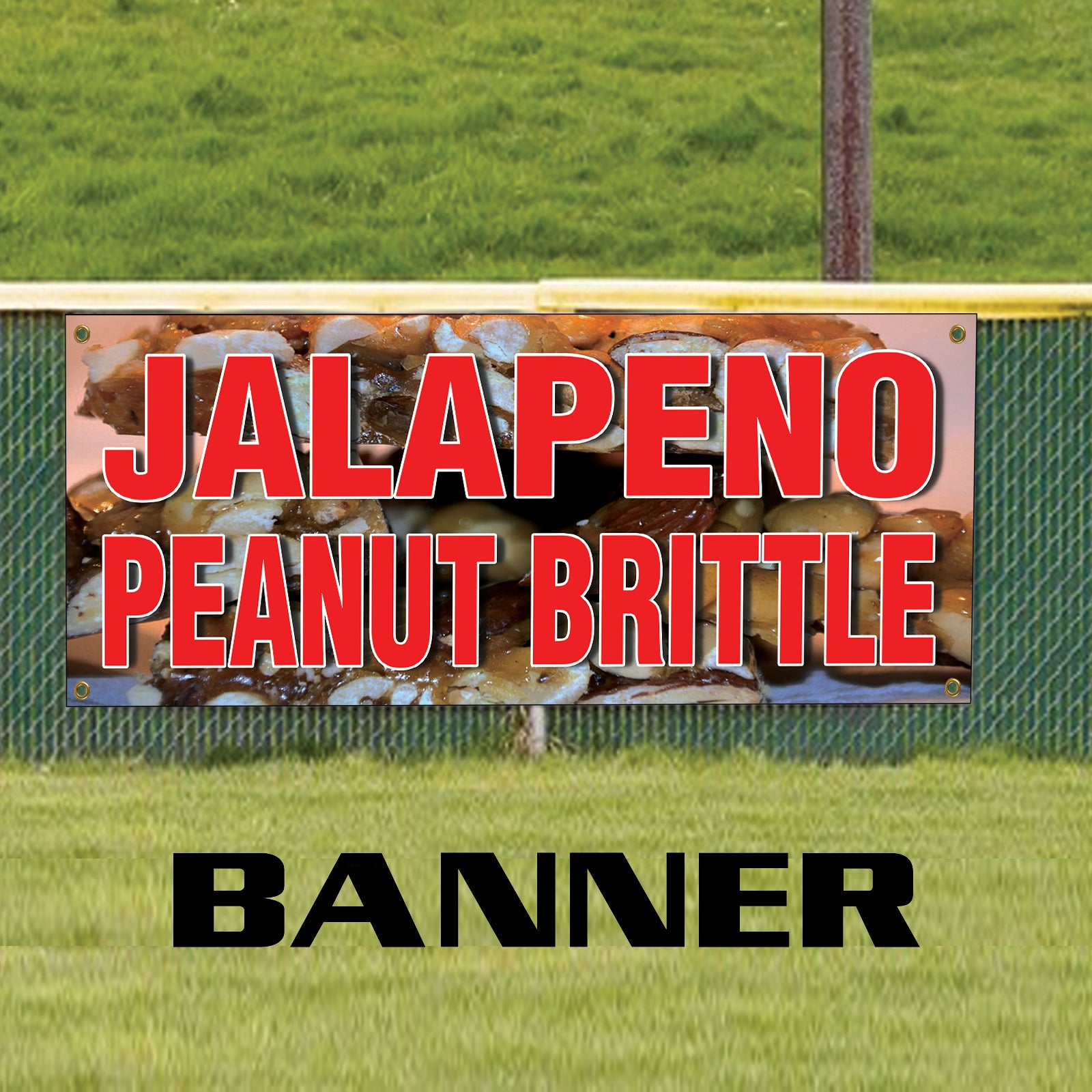 Jalapeno peanut brittle vinyl printed banner sign