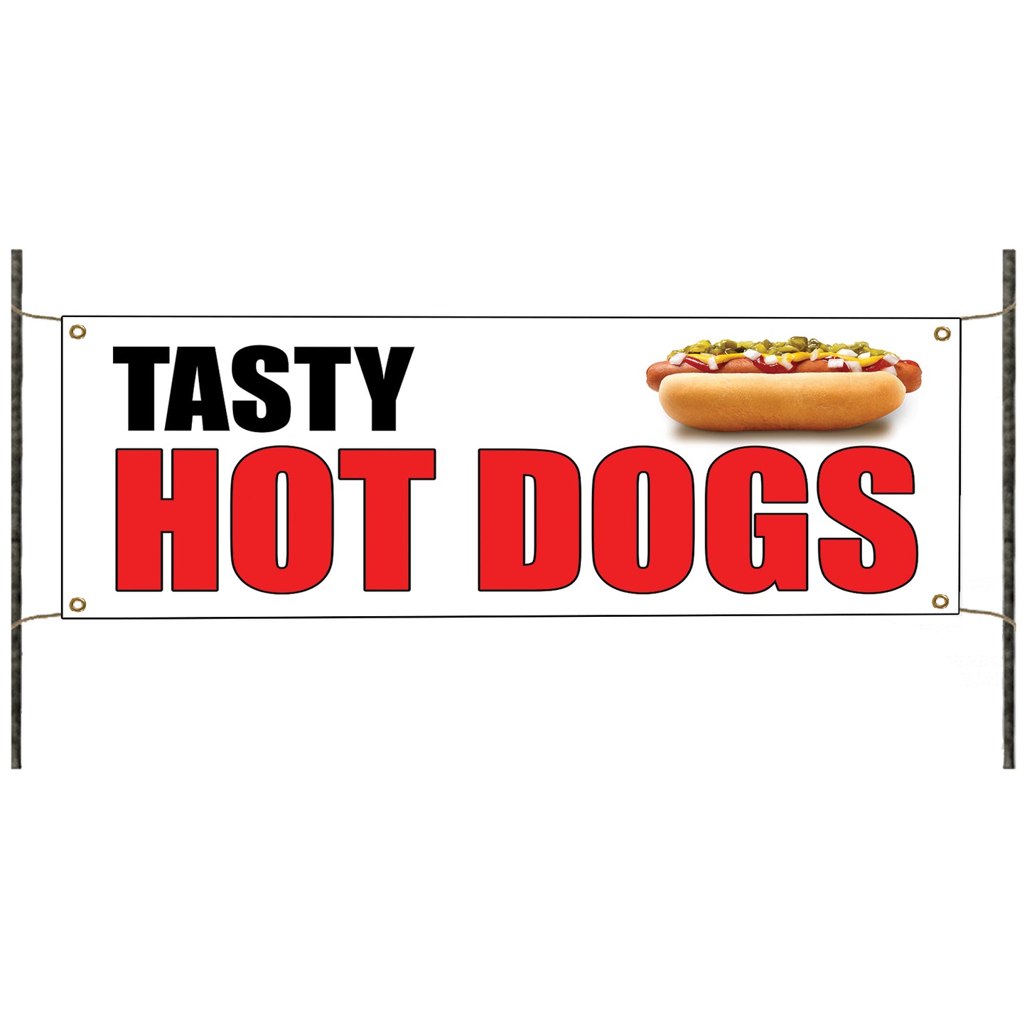 Tasty hot dogs vinyl printed banner sign
