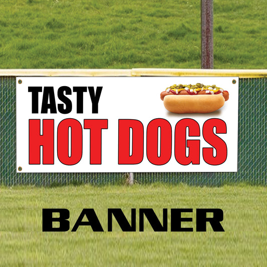 Tasty hot dogs vinyl printed banner sign