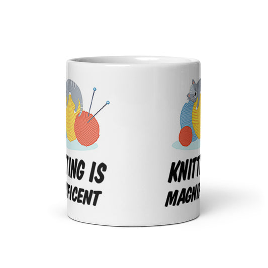 Knitting Is Meowgnificent Funny Cat Coffee Tea Ceramic Mug/Cup