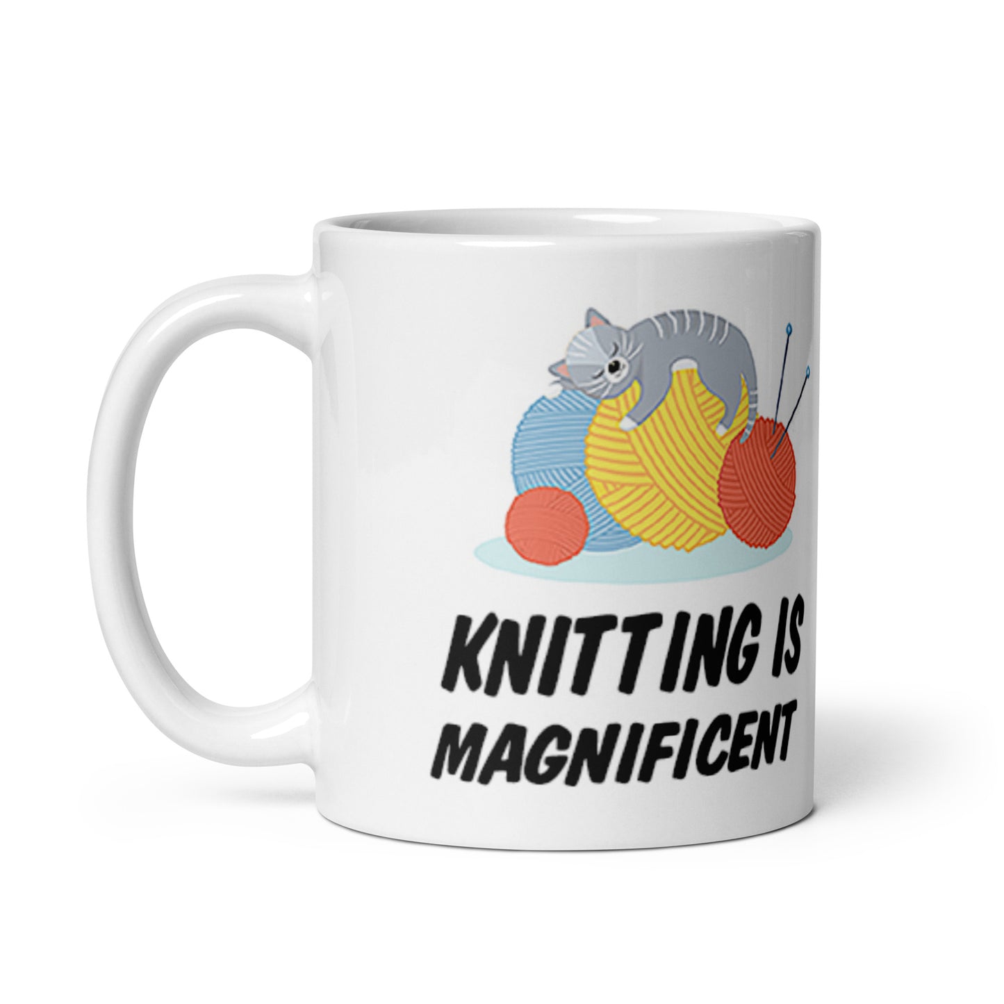 Knitting Is Meowgnificent Funny Cat Coffee Tea Ceramic Mug/Cup