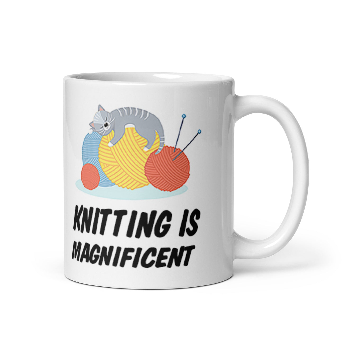 Knitting Is Meowgnificent Funny Cat Coffee Tea Ceramic Mug/Cup