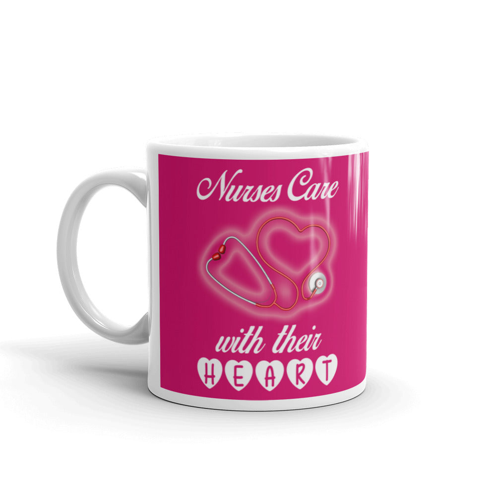 Nurses Care with Their Heart RN Gifts Nursing Coffee Tea Ceramic Mug/Cup