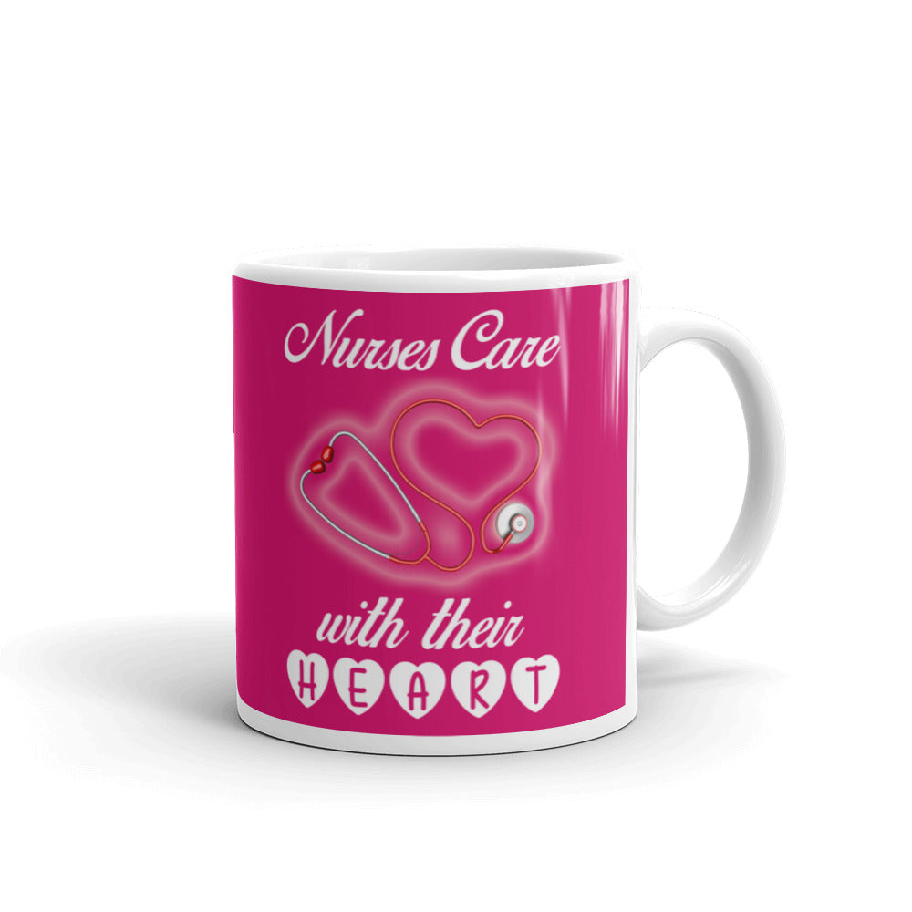 Nurses Care with Their Heart RN Gifts Nursing Coffee Tea Ceramic Mug/Cup