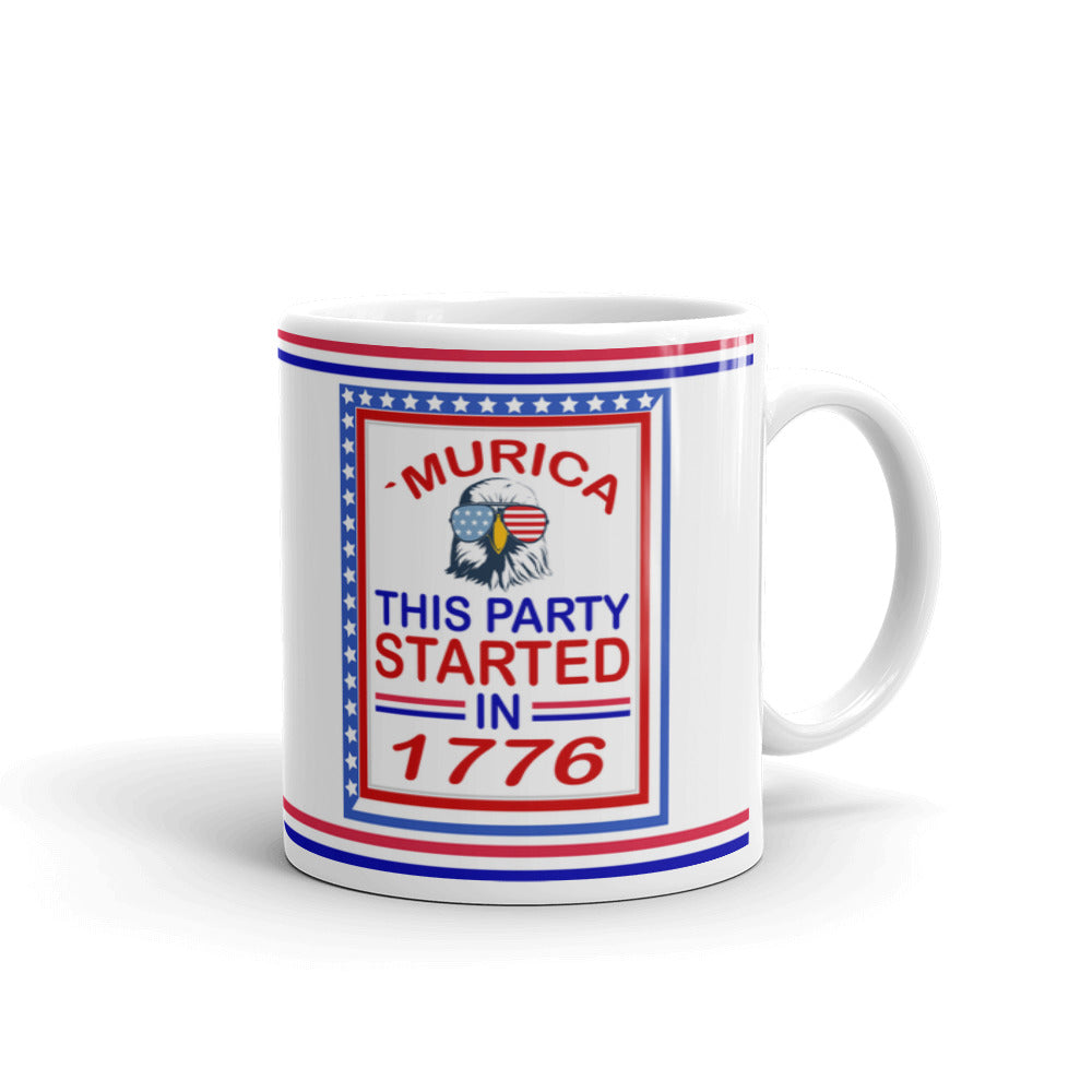 Funny Patriotic Gifts Murica This Party Started in 1776 Aviator Eagle Coffee Mug