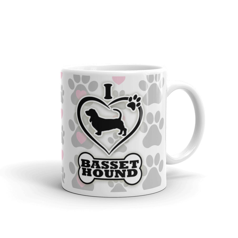 I Love Basset Hound Paw Prints Dog Gifts Coffee Mug