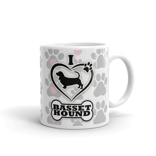I Love Basset Hound Paw Prints Dog Gifts Coffee Mug
