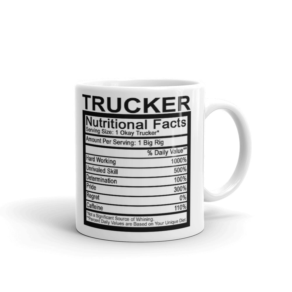 Trucker Nutritional Facts Label Truck Driver Gift Coffee Ceramic Mug/Cup