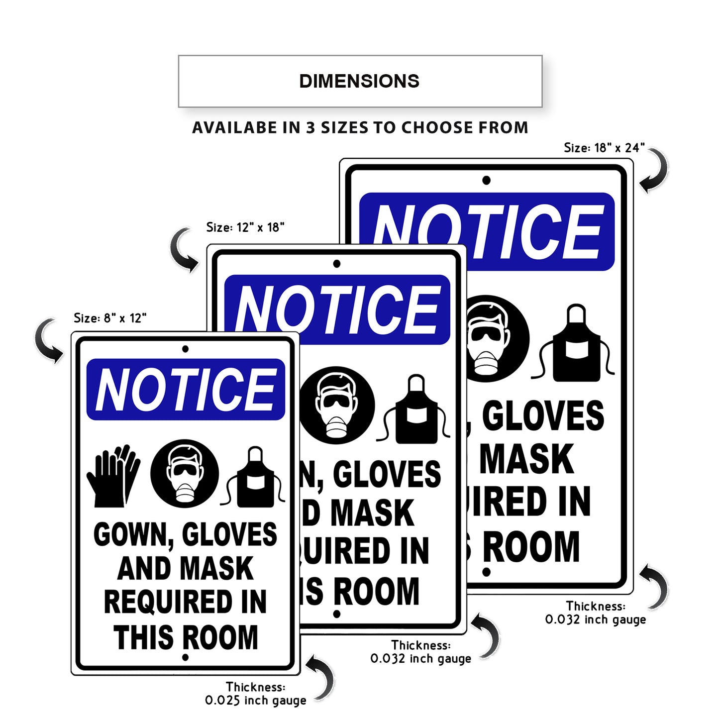 Notice gown gloves and mask required in this room aluminum metal sign