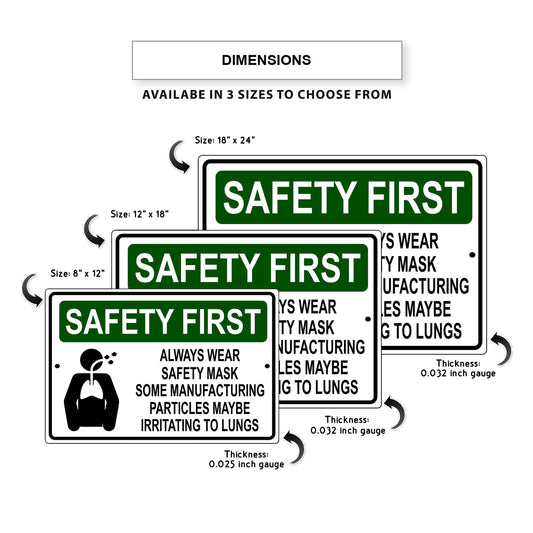 Safety first always wear safety mask aluminum metal sign
