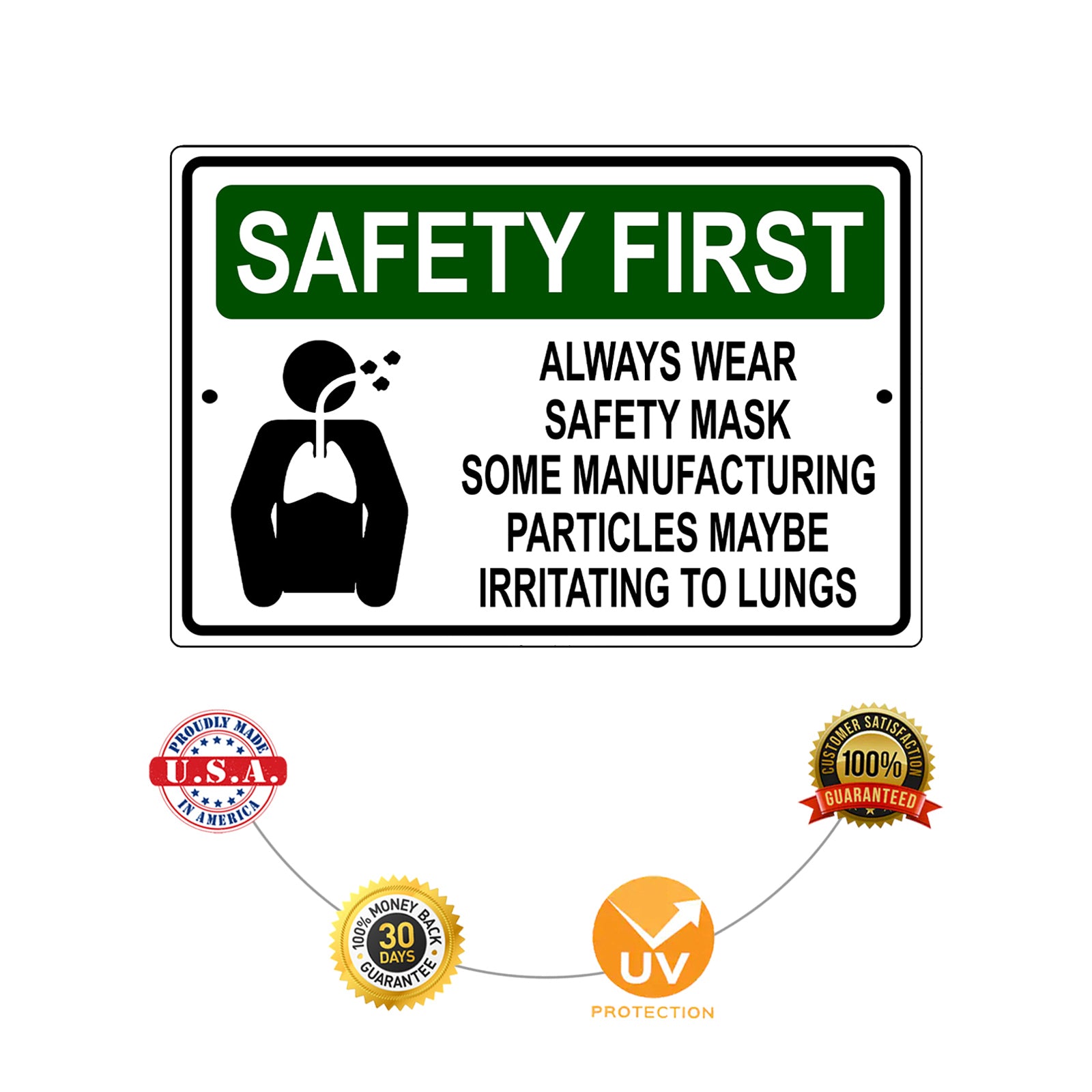 Safety first always wear safety mask aluminum metal sign