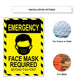 Emergency face mask required beyond this point aluminum metal sign