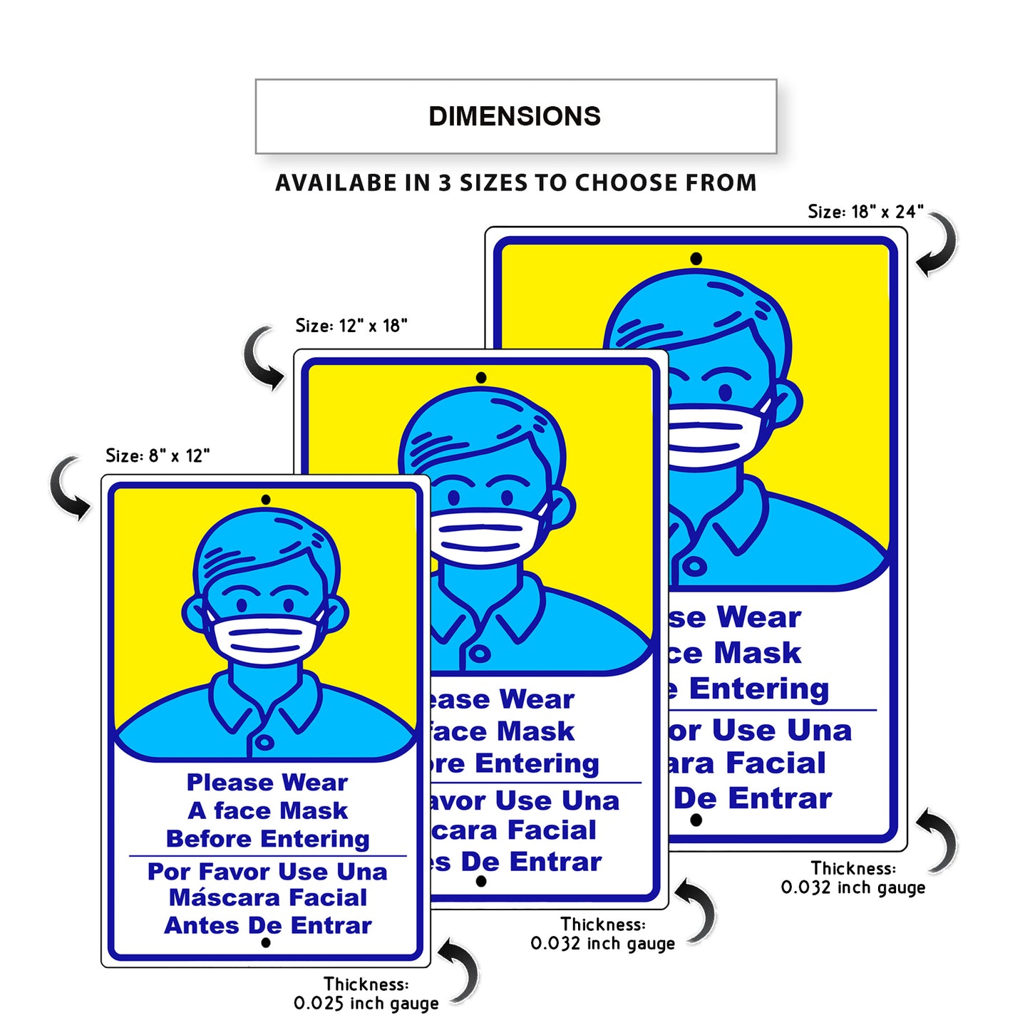 Please wear a face mask before entering Spanish aluminum metal sign