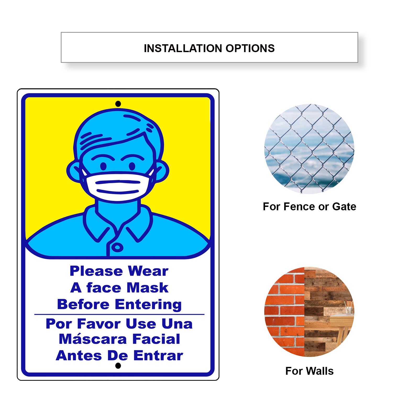 Please wear a face mask before entering Spanish aluminum metal sign