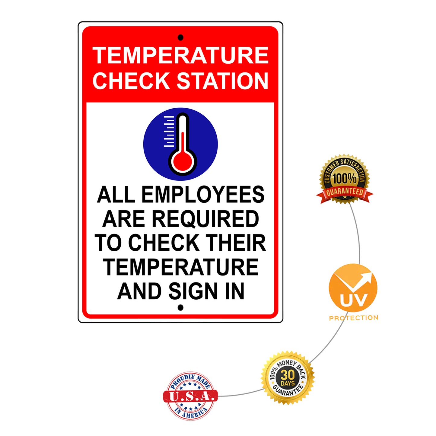 Temperature check station aluminum metal sign