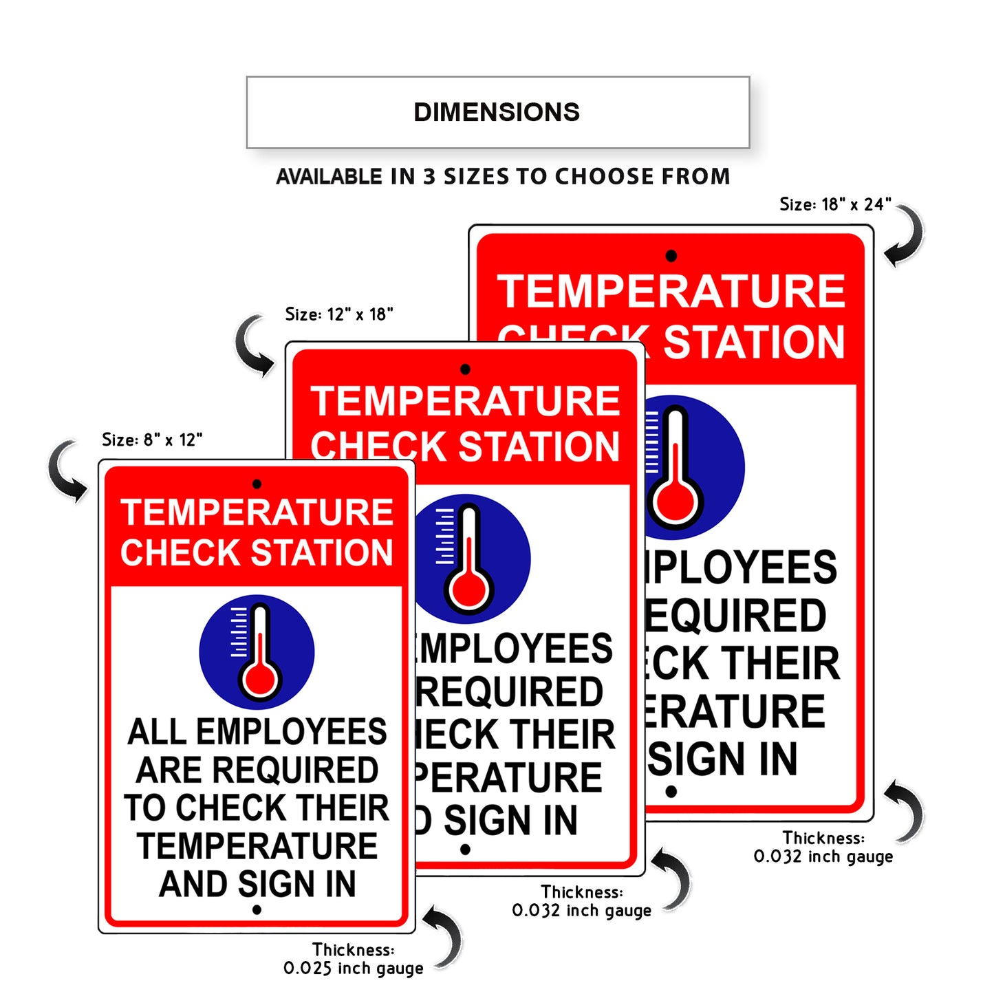 Temperature check station aluminum metal sign