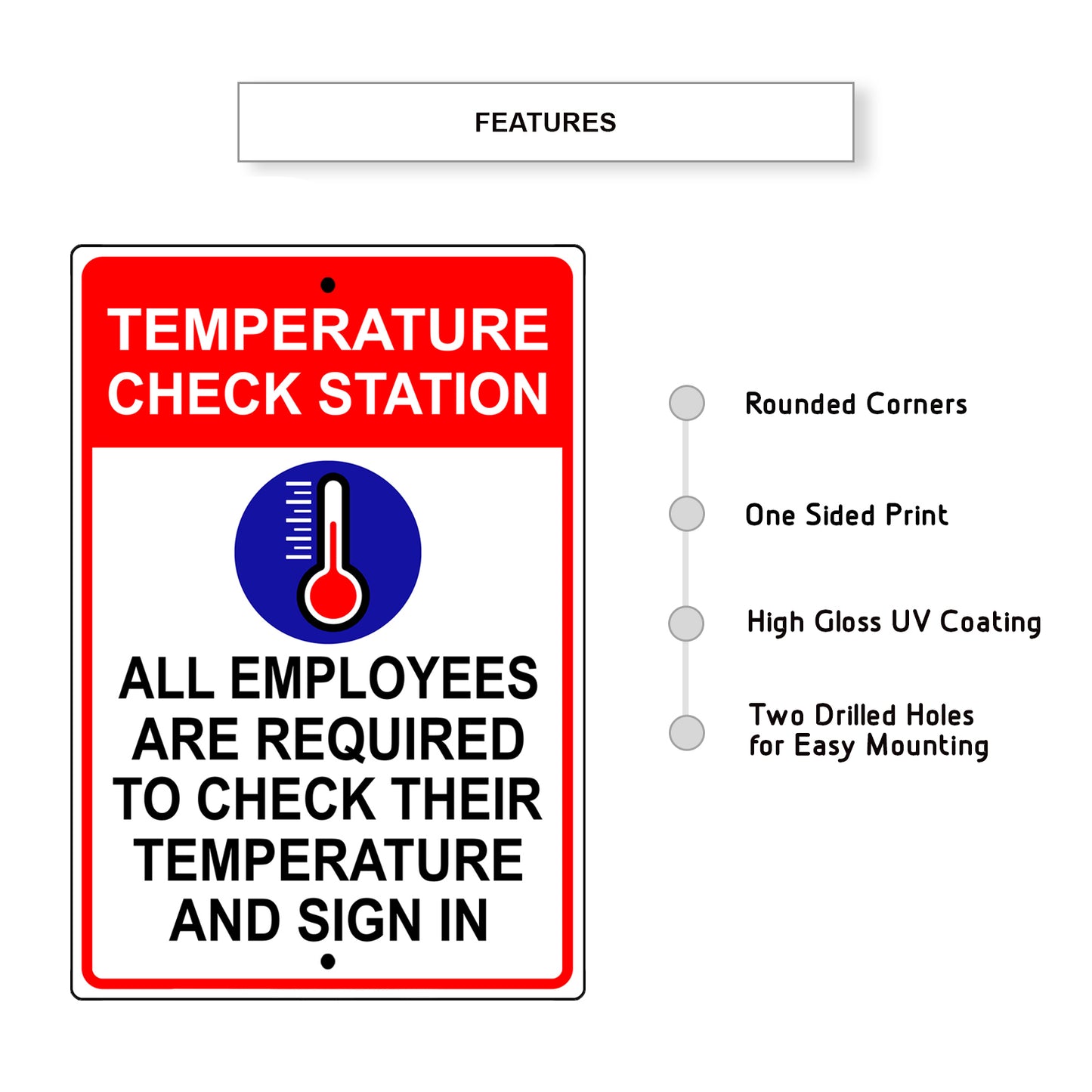 Temperature check station aluminum metal sign