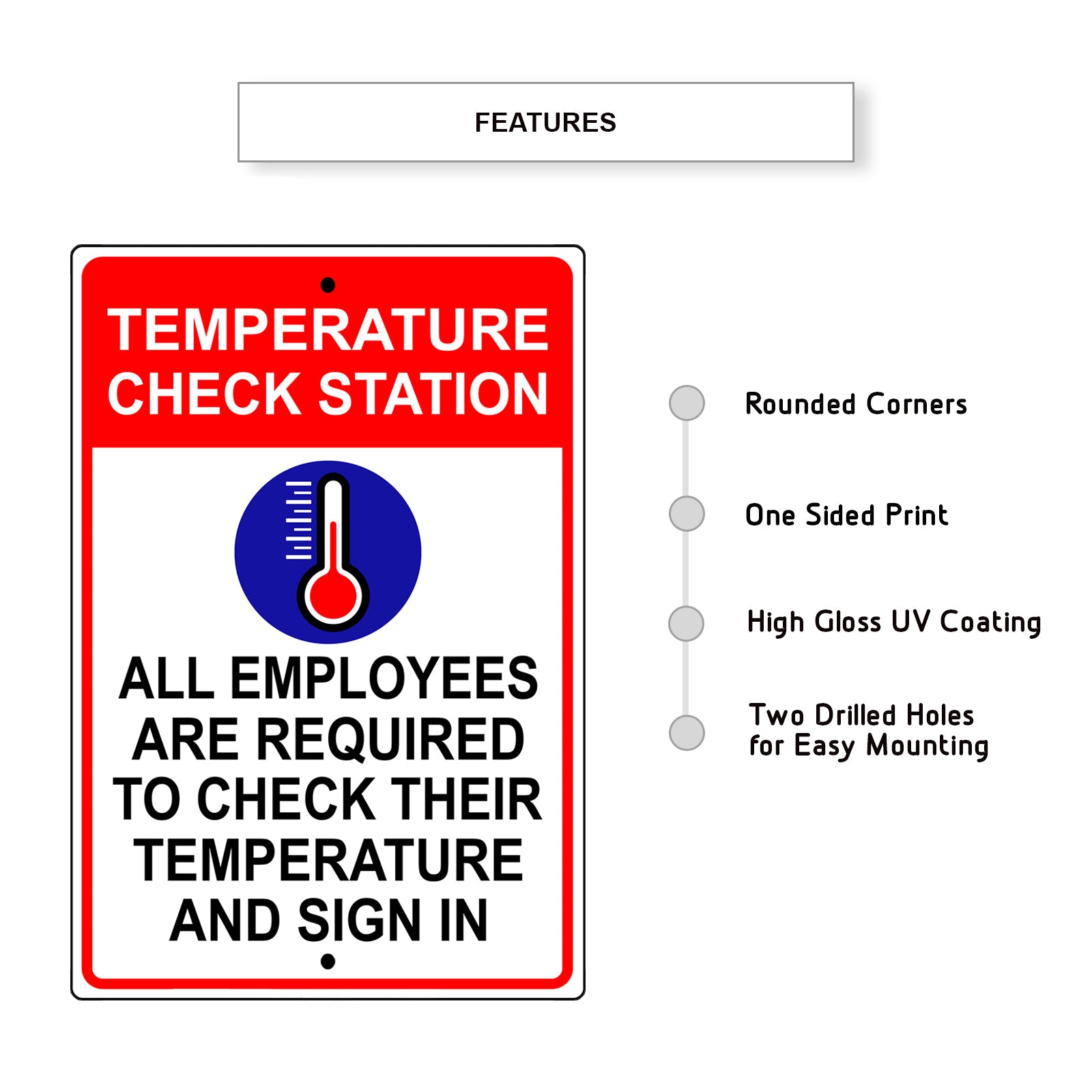 Temperature check station aluminum metal sign