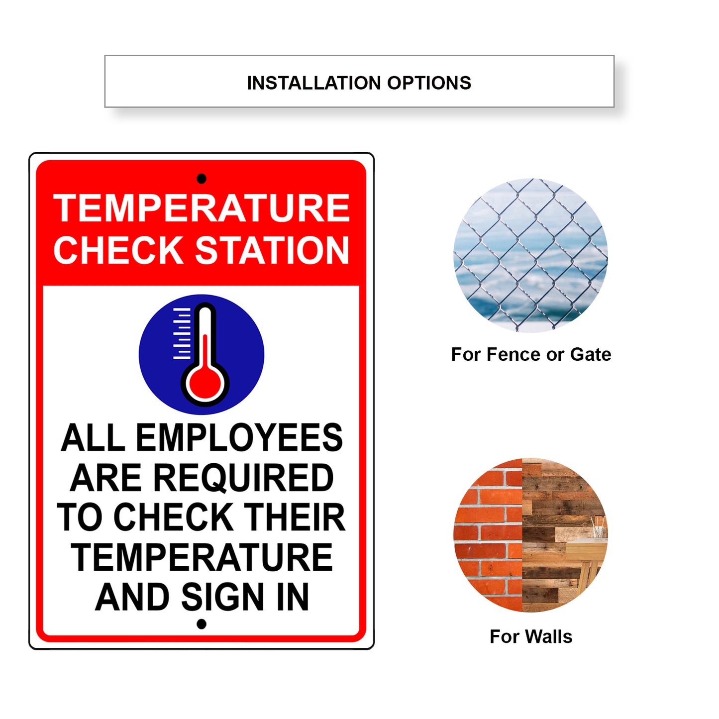 Temperature check station aluminum metal sign
