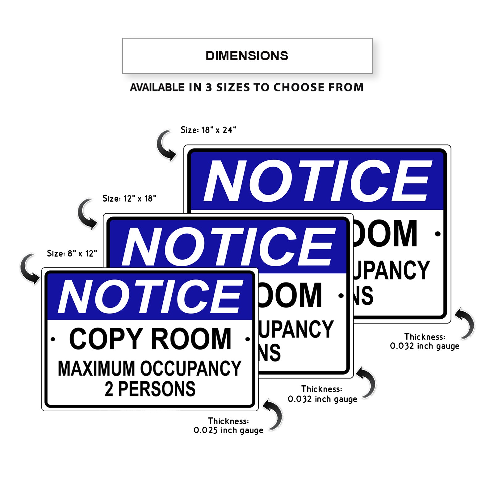 Notice Copy Room Maximum Occupancy 2 Persons Aluminum Metal Sign β Sign ...
