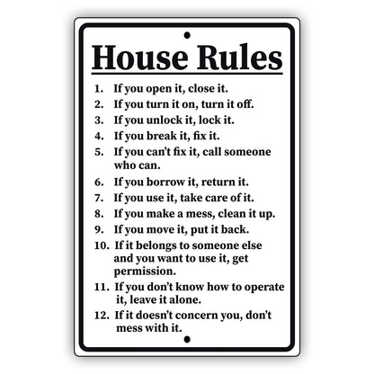 House rules home aluminum metal sign