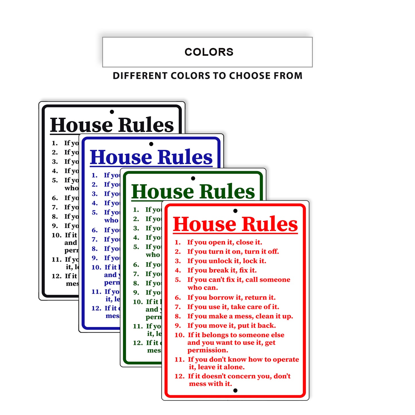 House rules home aluminum metal sign