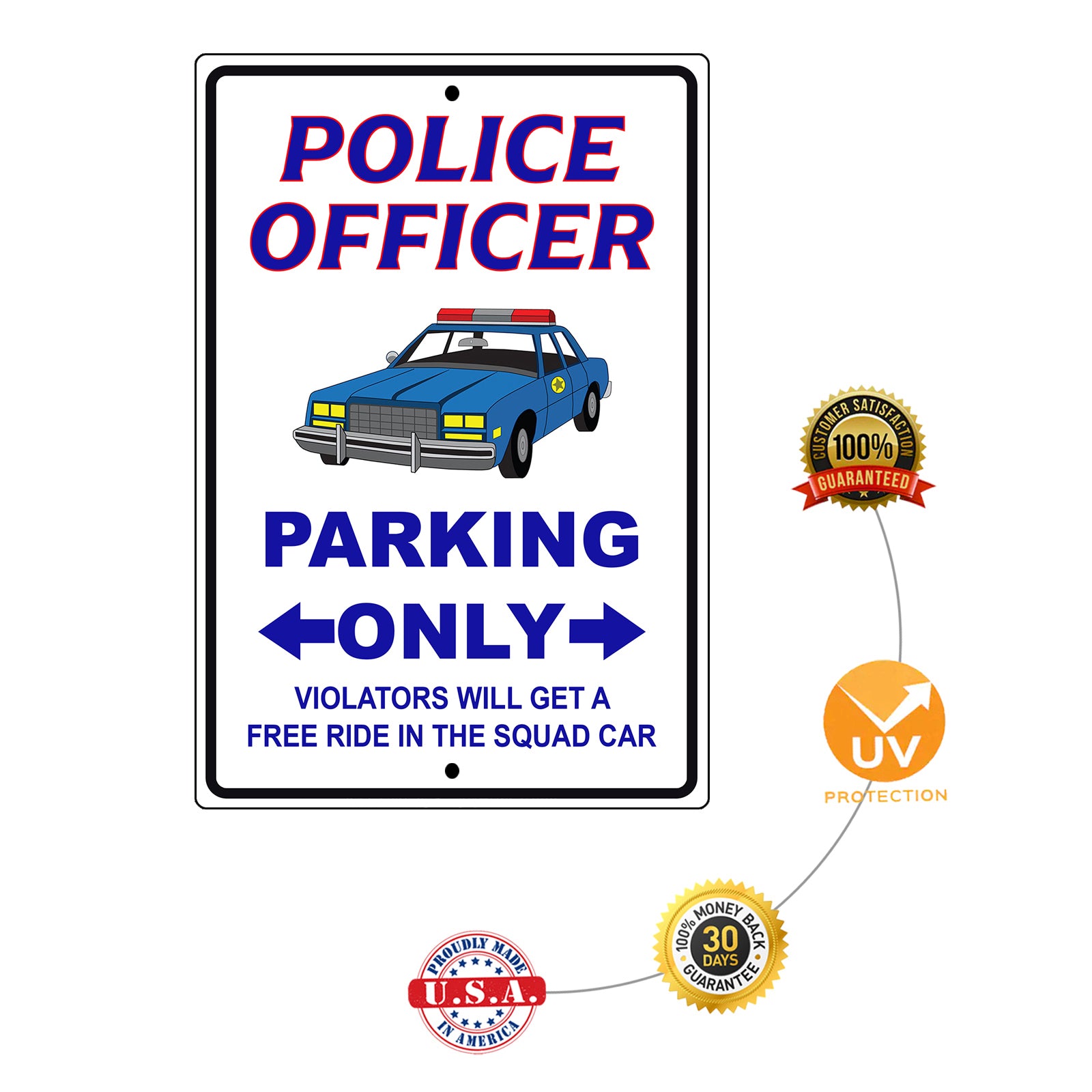 Police officer parking only aluminum metal sign