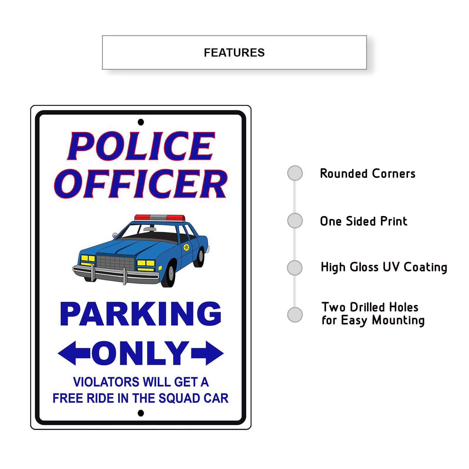Police officer parking only aluminum metal sign
